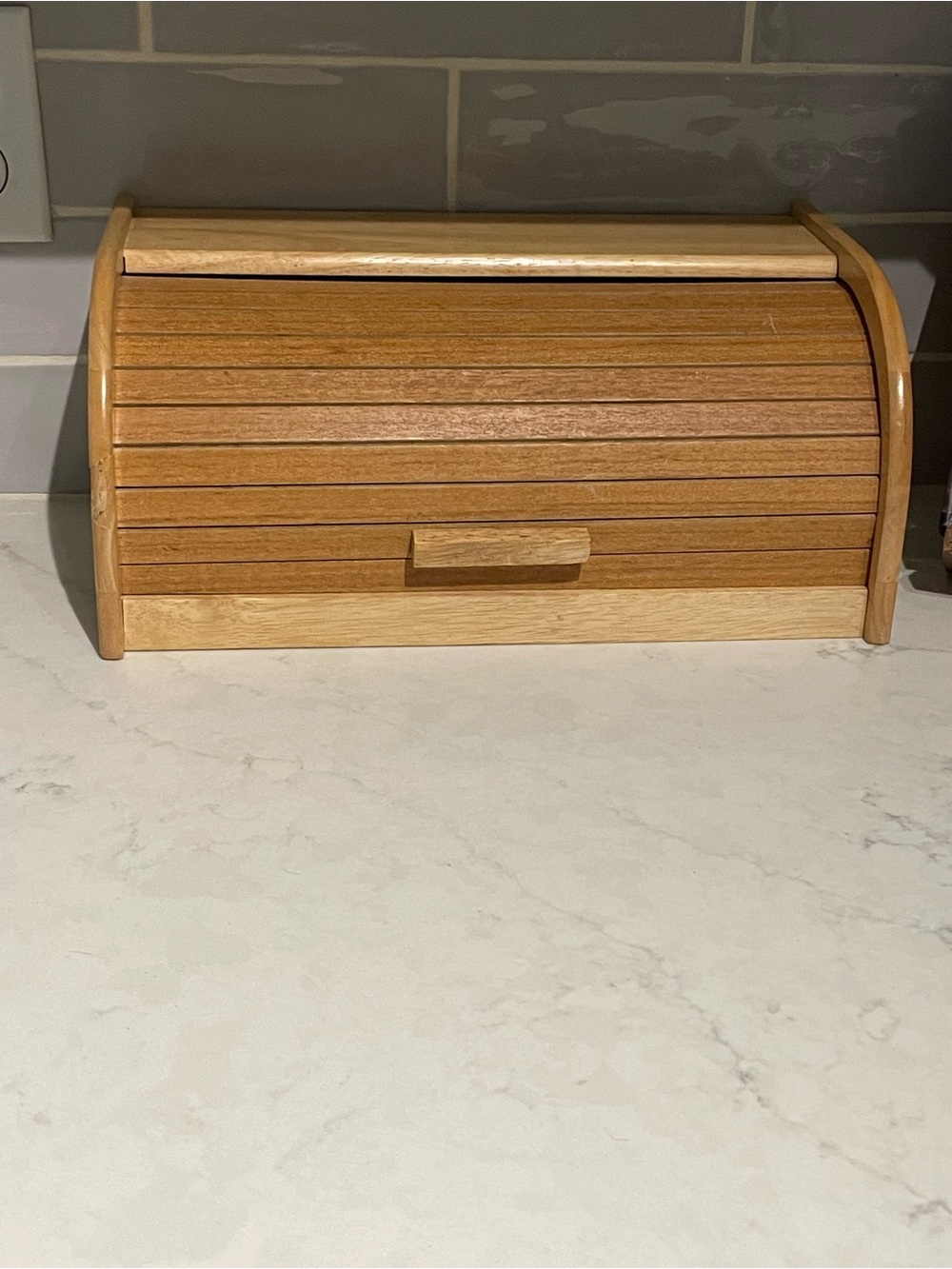 Pomecrantz Roll Top Bread Box Rubberwood Kitchen Storage Made in Thailand